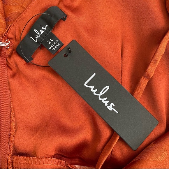 Lulus Simply Dreamy Rust Satin Floral Jacquard Maxi Dress Size XL - Picture 7 of 9